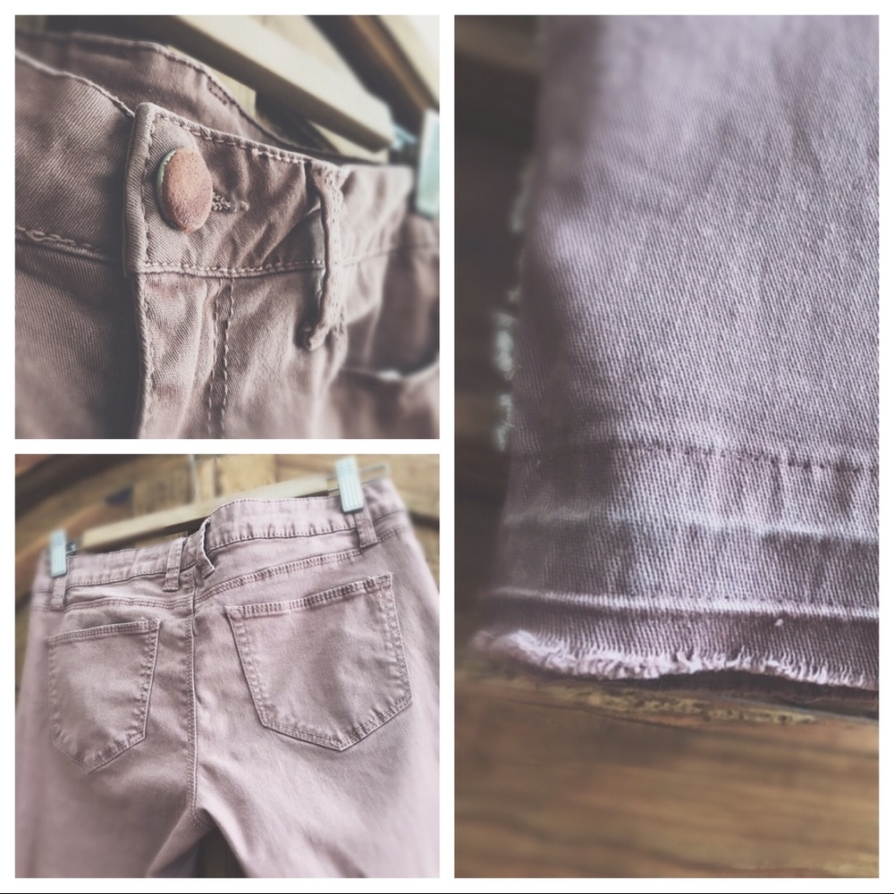 OOAK Artisan Reworked Mauve Skinny Jeans | Raw Hem & Cotton Lace | 7 - Picture 5 of 8